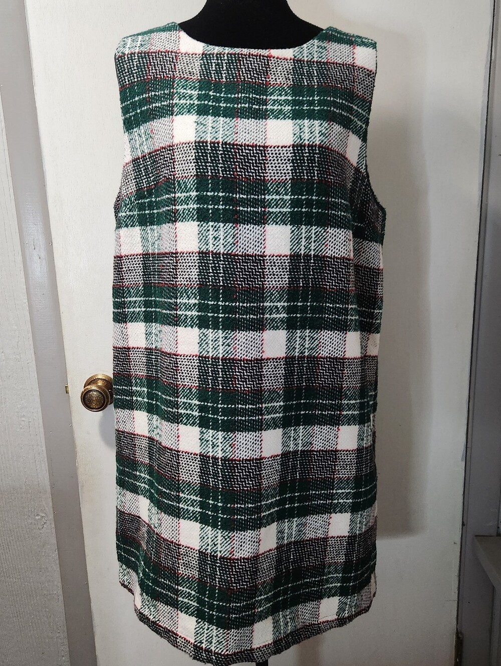 Plaid green red white dress sz L